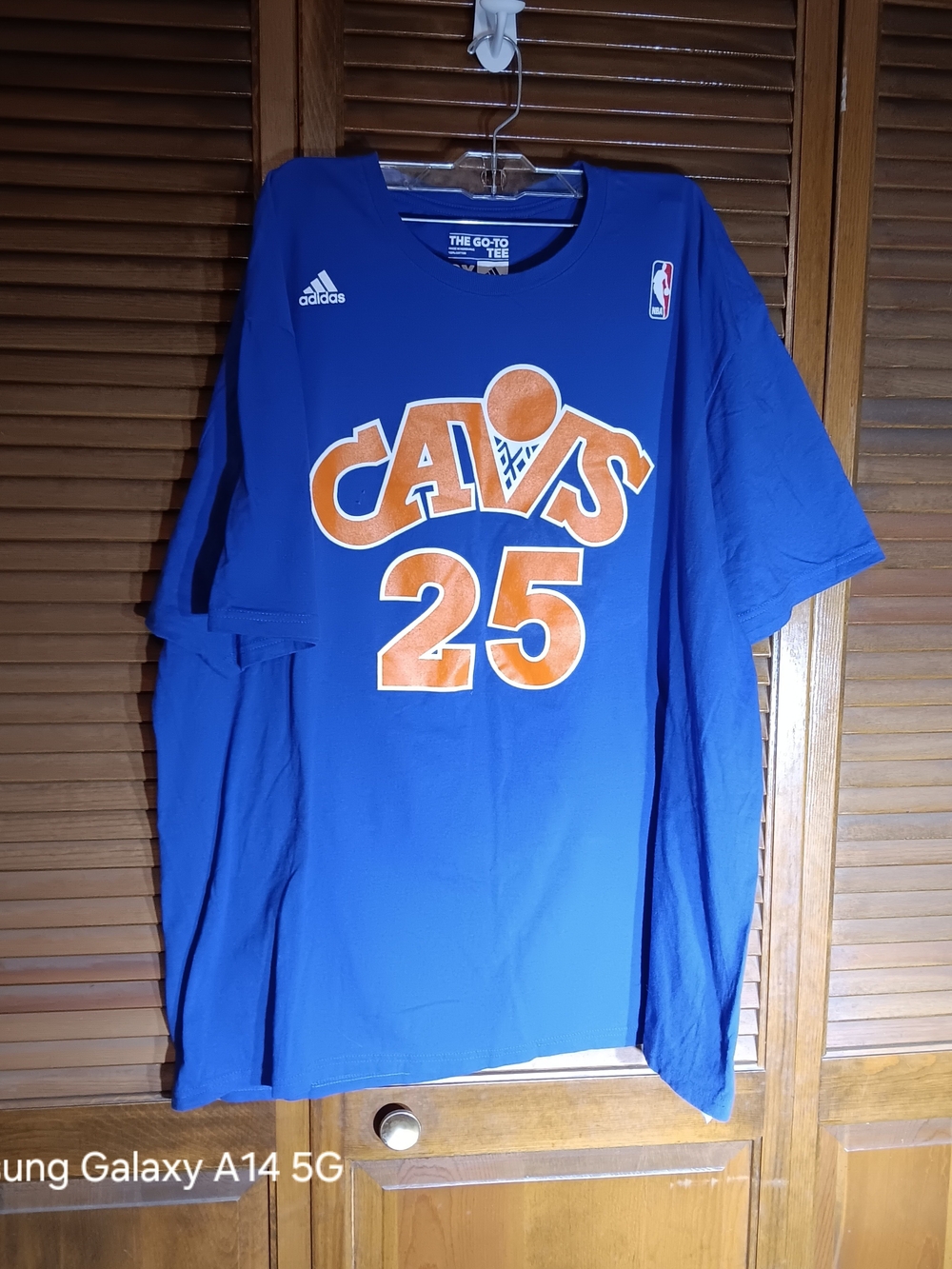 adidas Blue Cleveland Cavs Tee with Orange Logo and Number